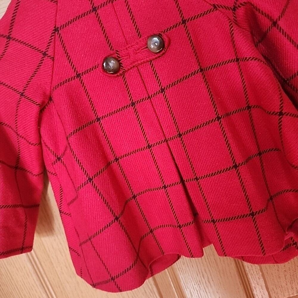 Baby Gap Red Windowpane Plaid Wool Blend Swing Coat Cape Toddler Size 4 Years - Picture 10 of 10